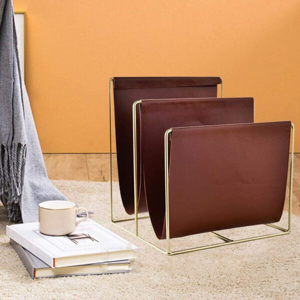 Moderne Porte-Revues Élégant en Laiton Plaqué Métal Magazines