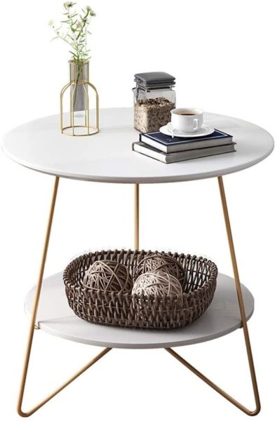 Petite Table Basse Latérale Ronde Avec Pieds Métalliques en Laiton