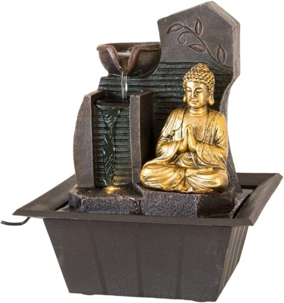 Nativ Fontaine d’interieur avec éclairage LED, figurine de Bouddha,