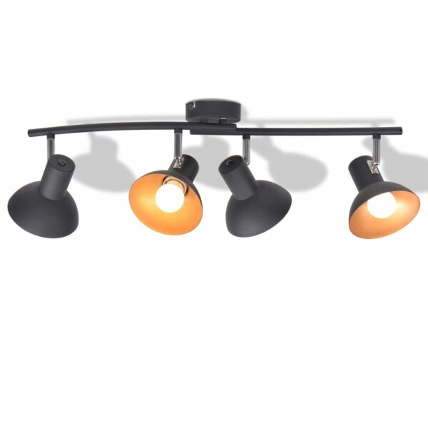 †Plafonnier pour 4 ampoules E27 Noir et doré