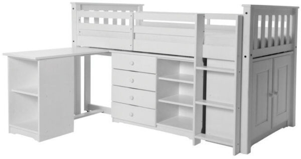 Ensemble chambre enfant lit mi-hauteur + bureau + rangements pin massif blanc ARNO