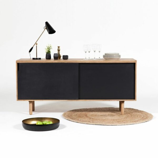 Buffet enfilade manguier 2 portes coulissantes naturel et noir Hanko