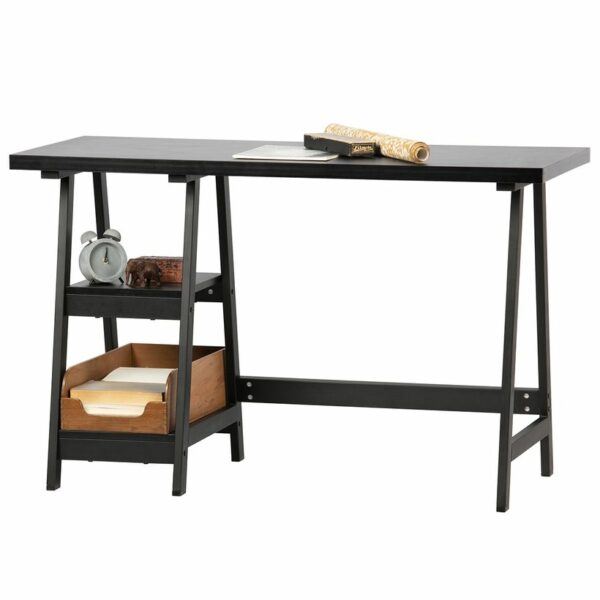 Bureau en MDF 2 étagères laqué noir Duco