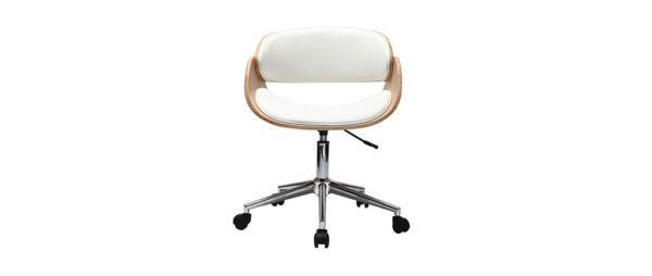 CHAISE DE BUREAU À ROULETTES BLANC ET BOIS CLAIR BENT