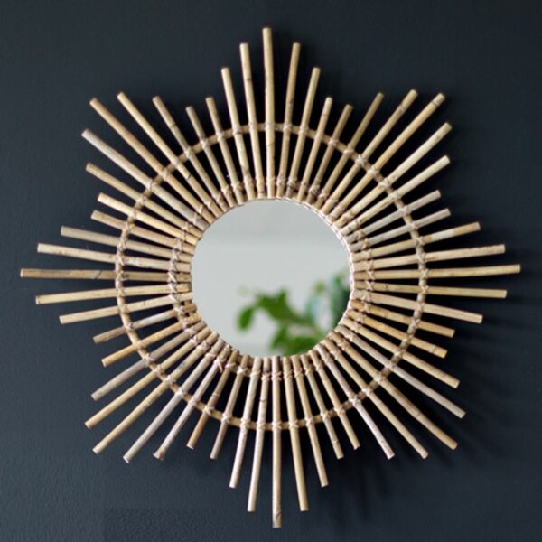 Miroir rond en rotin naturel blond forme étoile Sirius Moka