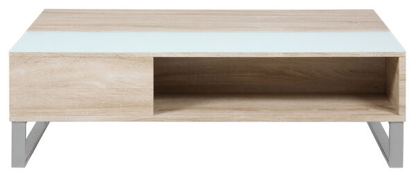 TABLE BASSE RELEVABLE BOIS CLAIR ET VERRE FUM… BLANC WYNN