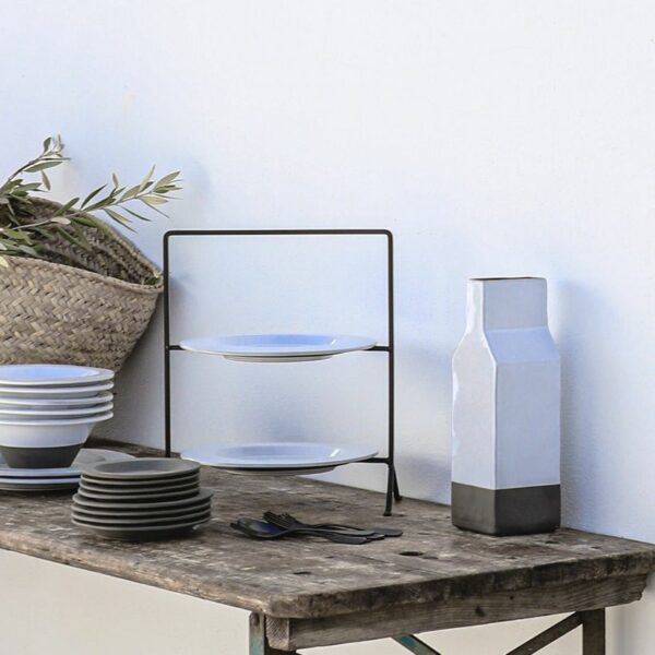 Vase bouteille en céramique recyclé bicolore blanche et noire Plano
