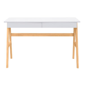 Bureau avec rangements 2 tiroirs scandinave blanc et bois clair chêne L120 cm BROOK