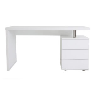 Bureau avec rangements 3 tiroirs design blanc laqué brillant L140 cm CALIX