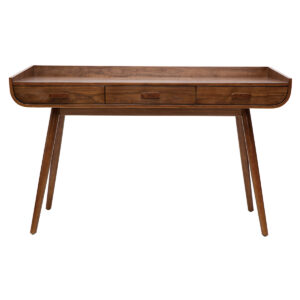 Bureau avec rangements 3 tiroirs vintage bois foncé noyer L132 cm HALLEN