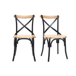 Chaises bistrot bois clair massif et métal noir (lot de 2) JAKE