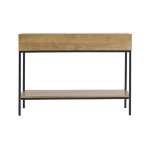 Console industrielle avec rangements 2 tiroirs en bois manguier massif et métal noir L110 cm YPSTER