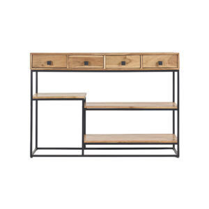 Console industrielle avec rangements 4 tiroirs en bois massif et métal noir L115 cm GRENELLE