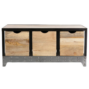 Meuble de rangement industriel en bois manguier massif et métal noir 3 tiroirs L100 cm ATELIER