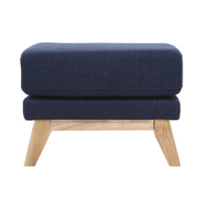 Pouf repose-pieds déhoussable scandinave en tissu bleu foncé et bois clair OSLO