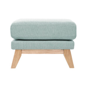 Pouf repose-pieds déhoussable scandinave en tissu vert lagon et bois clair OSLO