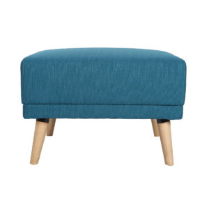 Pouf repose-pieds scandinave en tissu bleu canard et bois clair ULLA