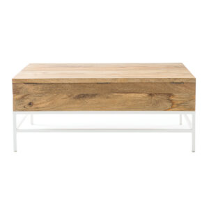 Table basse relevable rectangulaire bois manguier massif et métal blanc L110 cm BOHO